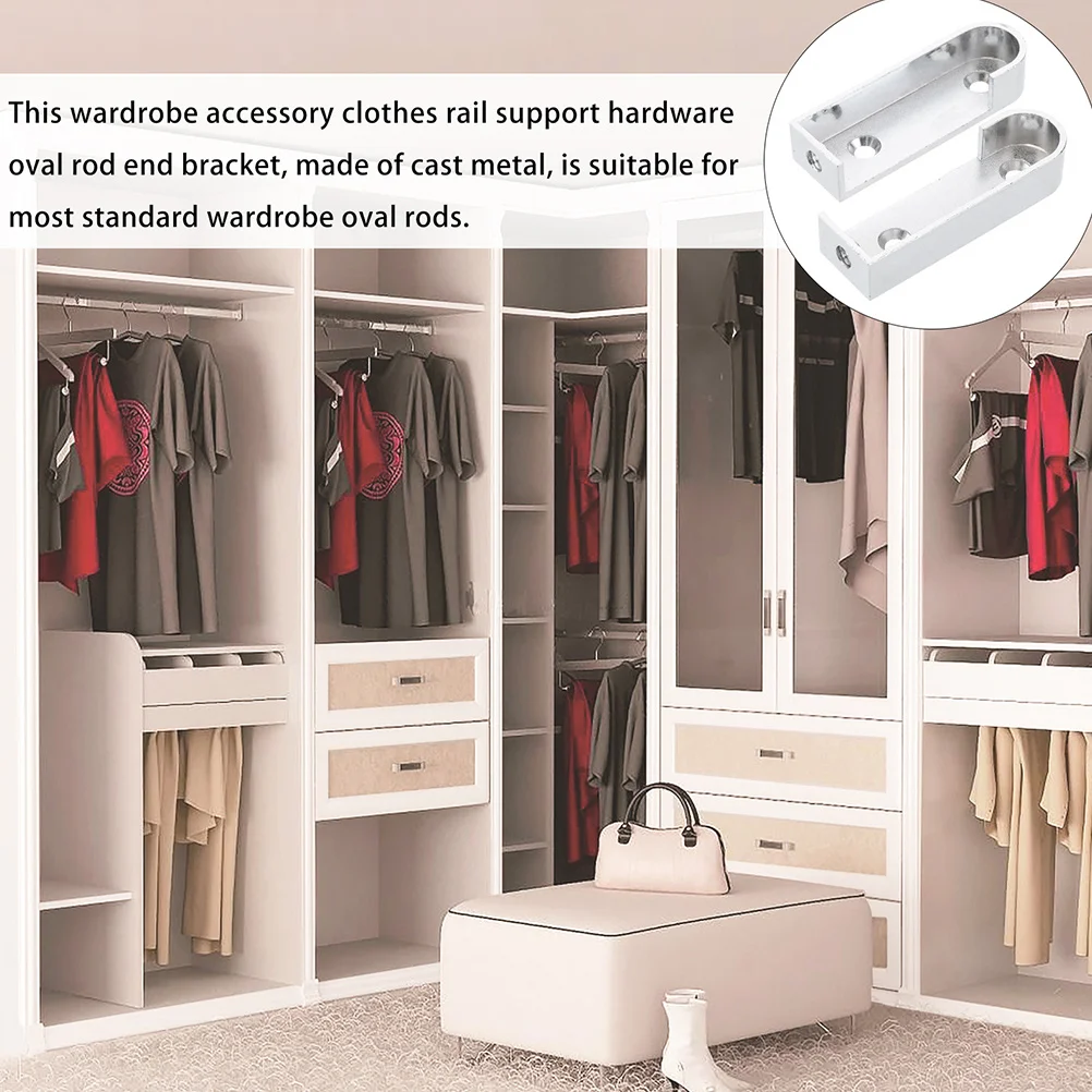 

6pcs Closet Pole Socket Heavy Duty Iron Wardrobe Rod Support Bracket For Closet Shower Curtain Drying Rack Storage Organizer