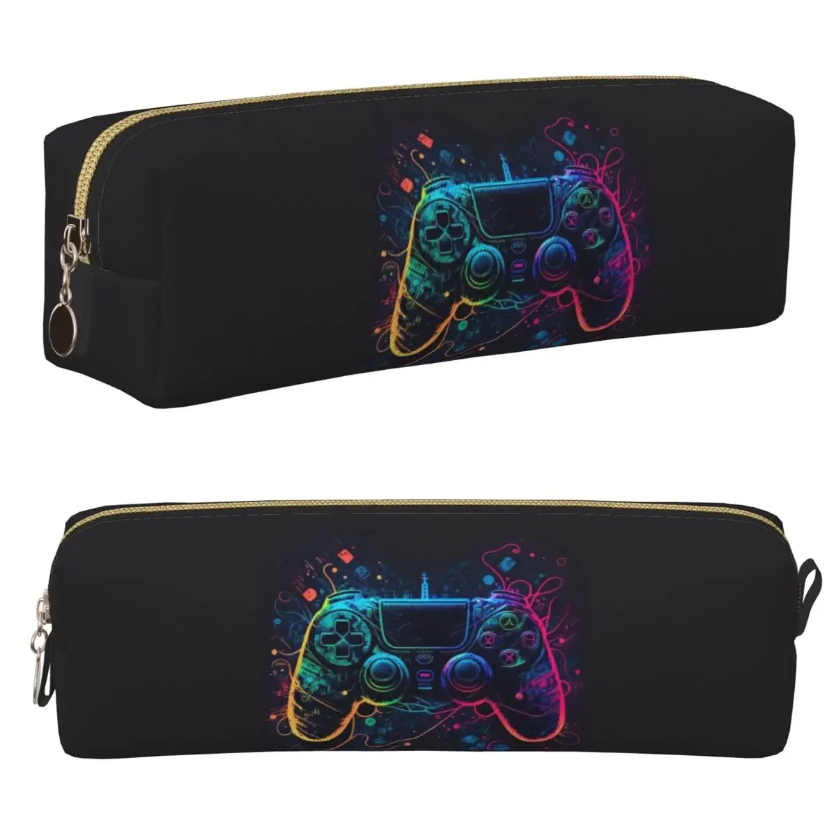Neon Light Game Controller Gamepad Pencil Cases Large Storage Pen Bags Pen Box Students Stationery Pencil Pouch Cosmetic bag