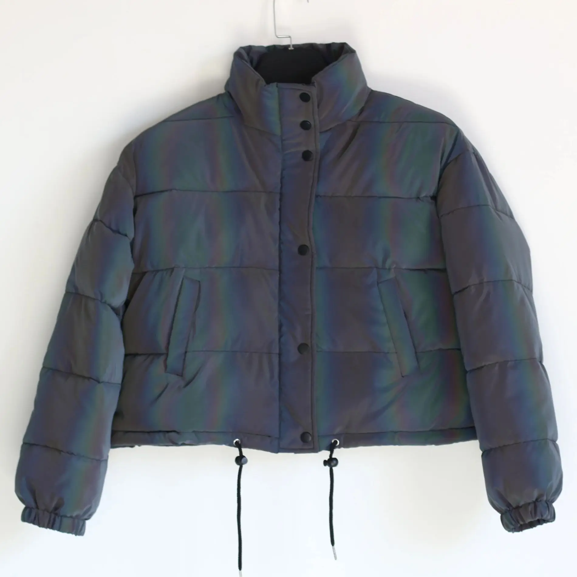 

Colorful Reflective Winter Coat Women Night Reflect Light Harajuku Casual Warm Cropped Jackets Sexy Thick Crop Top Clothing