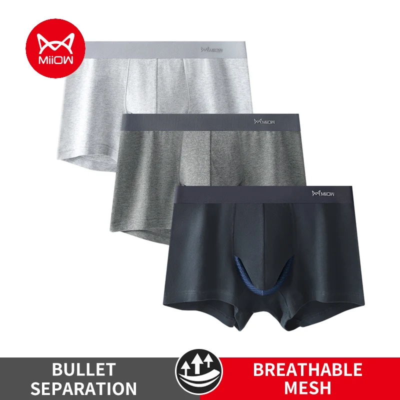 

MiiOW 3pcs Sexy Cotton Mens Boxers Shorts Male Underpants 3A Antibacterial Man Underwear Boxer Men Freegun Breathable Mesh Boxer