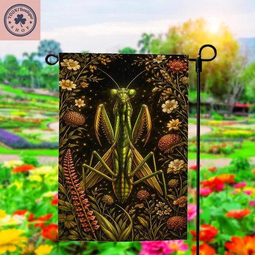 Praying Mantis Garden Flag Gothic Cottagecore Botanical Insect Decor ZZY