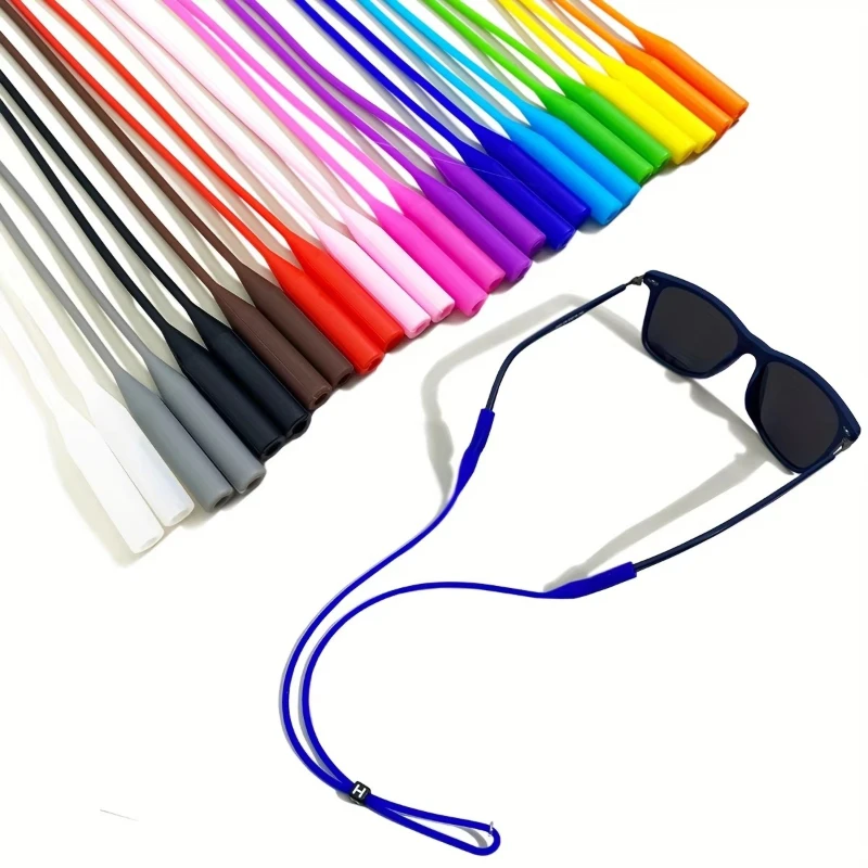 1/2 Stück Brillenband, mehrfarbig, elastisch, Silikon, verstellbar, mit Buchstabenknopf, Sport, rutschfest, elastisches Brillenband, Nackenband