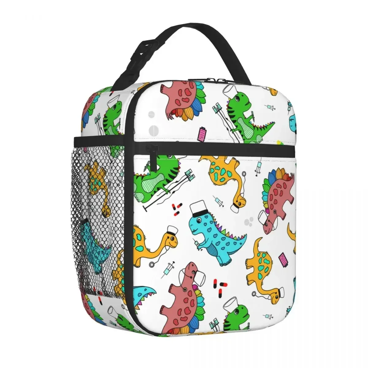 Cartoon Dinosaur Doctor Nurse Medical Pattern Insulated Lunch Bag Thermal Bag Meal Container Tote Lunch Box Men Women College