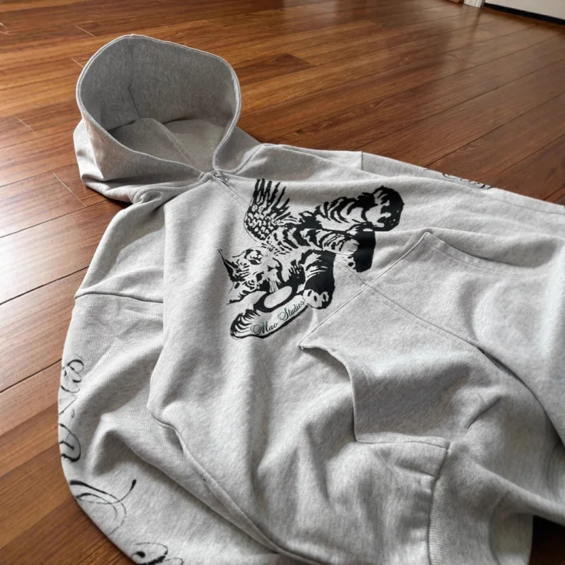 Giacca retrò pullover con felpa con cerniera stampata personalizzata da strada y2k alla moda europea e americana