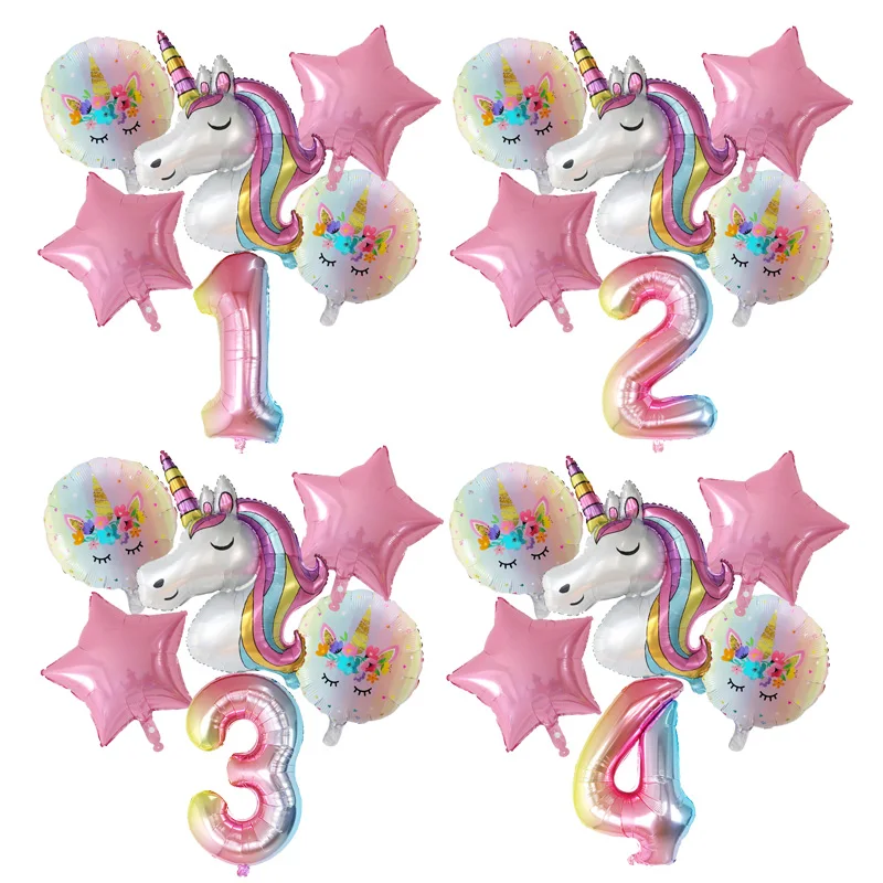 1Set Rainbow Unicorn Balloon 30 Inch Number Foil Balloons 1st Kids Unicorn Theme Birthday Party Decorations Baby Shower Globos