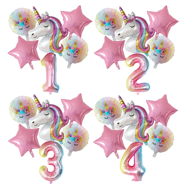 1 zestaw tęczowy balon z jednorożcem 30-calowe balony foliowe z cyframi 1st Kids Jednorożec Dekoracje urodzinowe Baby Shower Globos