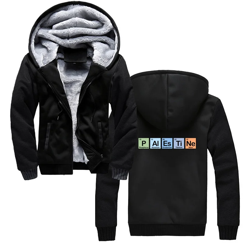 Trendy Palestine Made Of Elements Winter Hoodie Men Cotton zipper Sweatshirt Gaza Palestinian Jacket Thicken Clothing Fashion