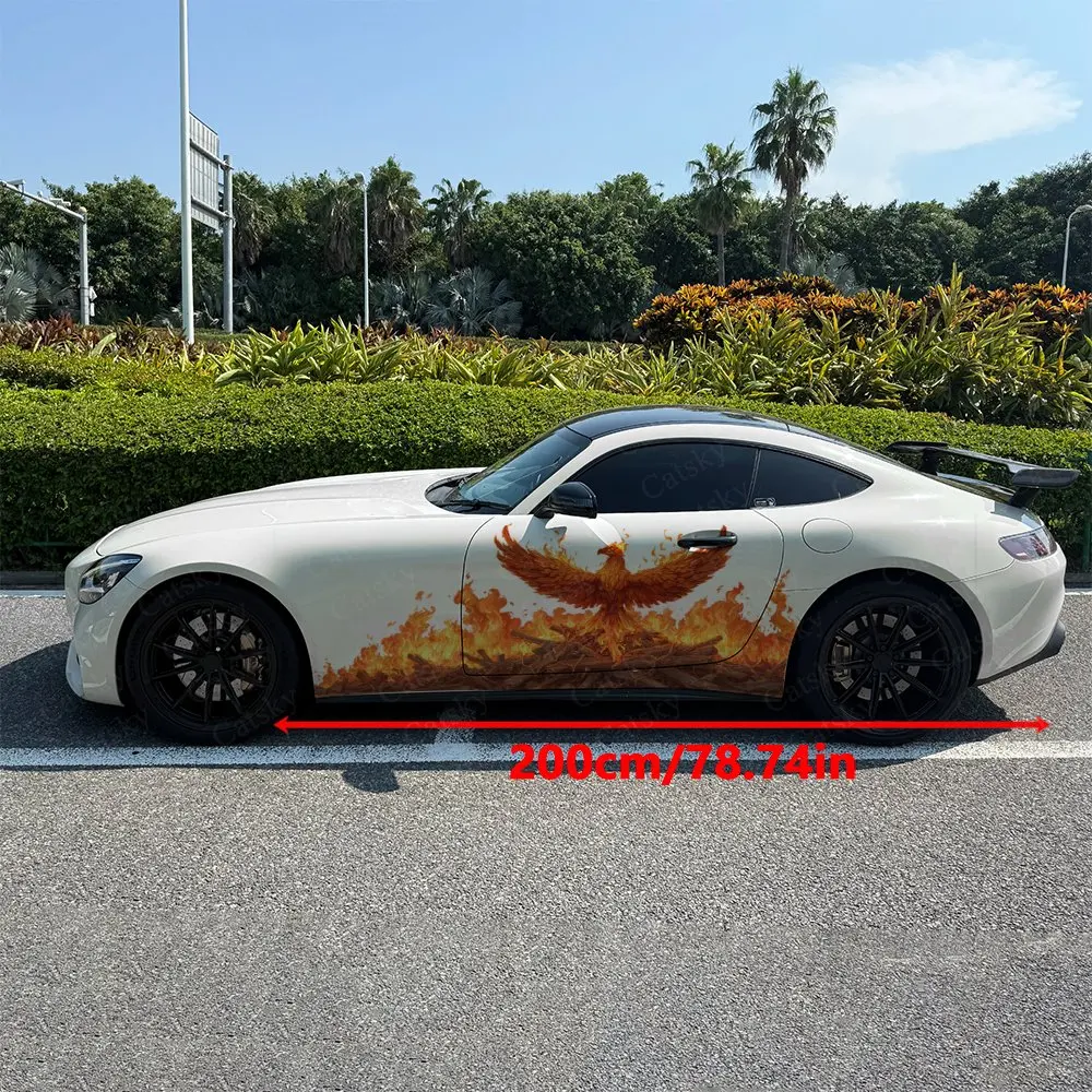 2pcs Golden Flame Rebirth Phoenix Car Side Wraps, Self-Adhesive PVC Waterproof & Scratch-Resistant Stickers, Car Accessory Gift
