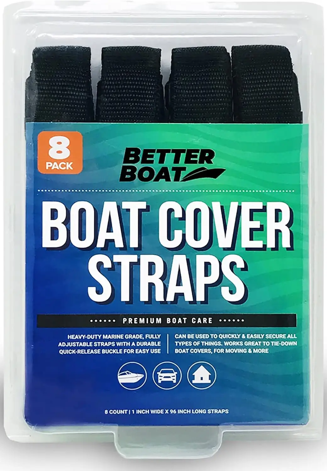 

8 Pack Adjustable Nylon Straps with Quick Release Buckles, 1" x 96", Heavy Duty Utility Straps for Securing Covers