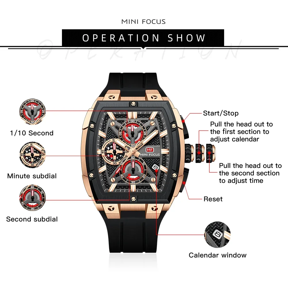 นาฬิกาข้อมือผู้ชาย MINI FOCUS 0602G สปอร์ต ควอตซ์ กันน้ำ พร้อมปฏิทิน เรืองแสง โครโนกราฟ