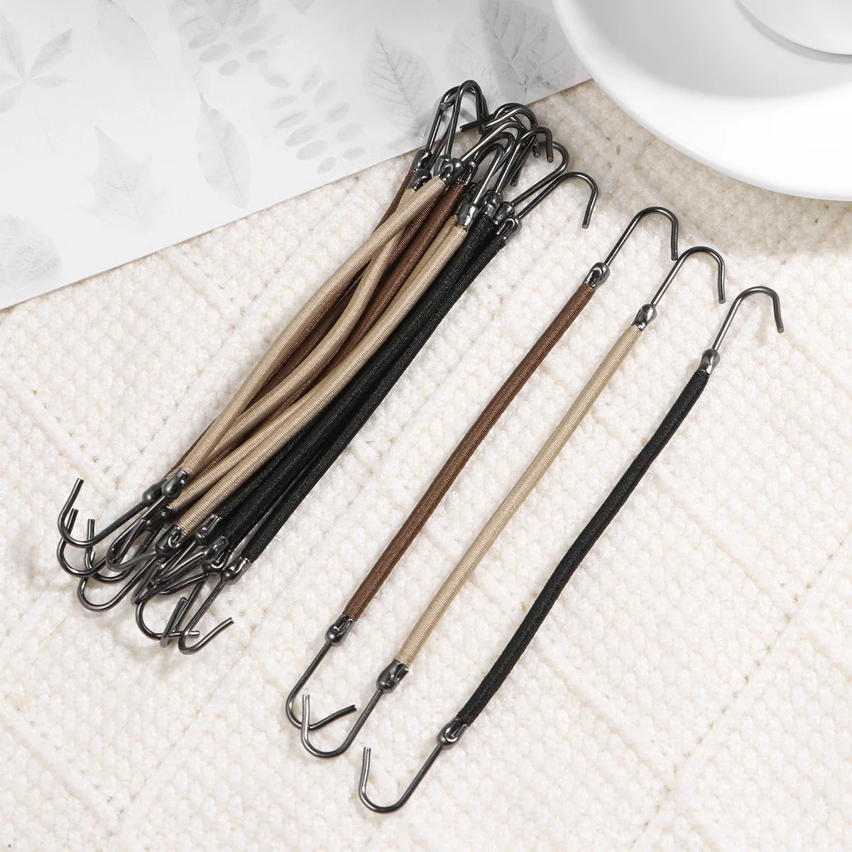 

15Pcs Elastic Ponytail Hair Hooks Bands Durable Metal Smooth Edges Stretchy Ponytail Accessories Hair Styling Women Black Brown