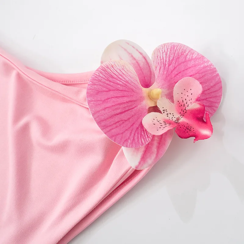 Femmes rose Mini robe nouvelle robe une pièce superposée florale pour Club de fête haute rue été robes courtes plissées Verstidos