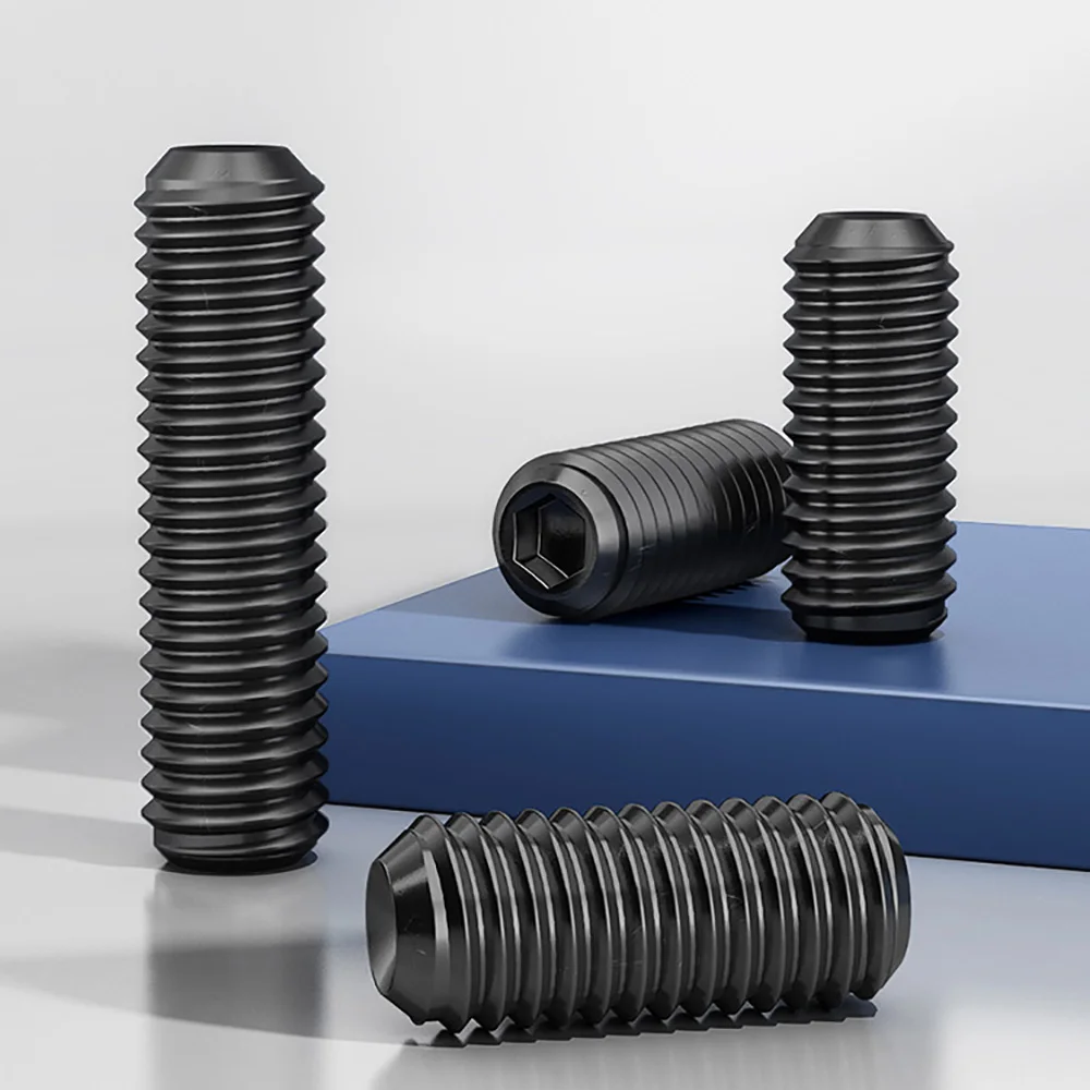 1/2/5pcs M14 M16 M20 M24 Grade 12.9 Black Hex Socket Set Screw Headless Grub Screw Alloy Steel DIN916 for Mechanical Fastening