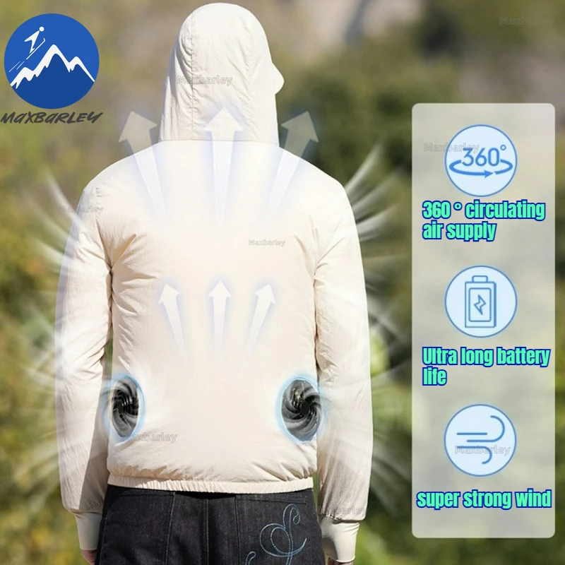 

Summer Men Fan Jacket Heat Resistant Air Conditioner Clothes Wearable light Cooling Coat Women Sun Protection Hiking Windbreaker