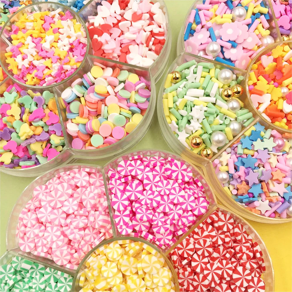 1Box Mixed Colorful Candy Flower Slice Polymer Hot Clay Sprinkles for DIY Craft Making Tiny Cute Plastic klei Accessories