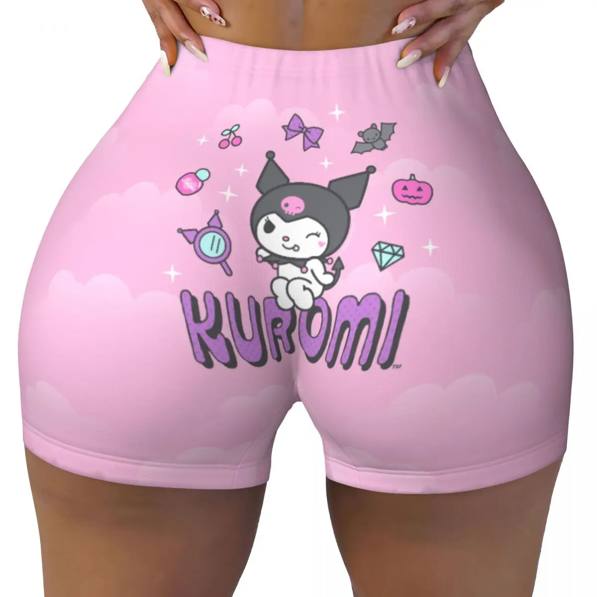 

Custom Cartoon Kuromi Skull Workout Shorts Women's Cute Rabbit Anime Gym Running Biker Yoga Shorts