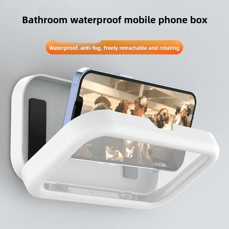 360 Degree Rotating Waterproof Fog Proof Phone Holder for Bathroom Shower Kitchen Wall Mount Stand for iPhone Samsung Android