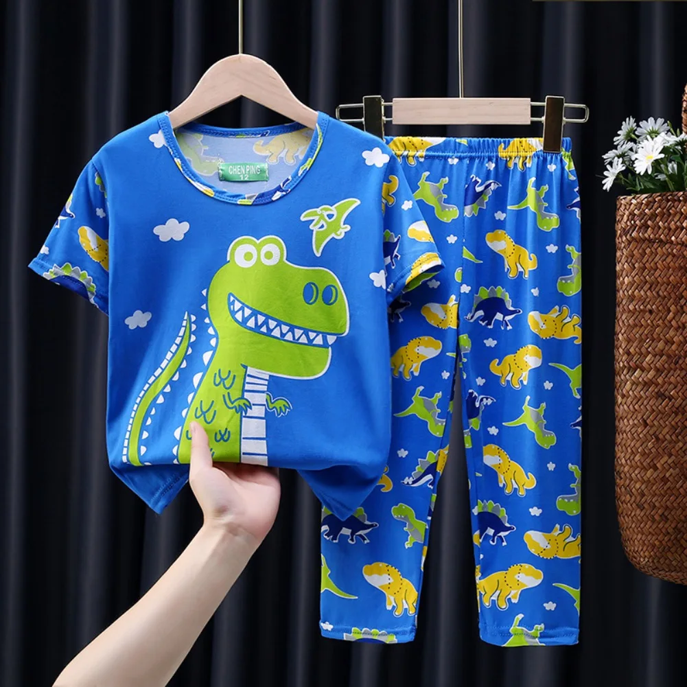 Set pigiama bambino estate neonati maschi estate pantaloni a maniche corte sottili set bambini Cute Dinosaur Pattern aria condizionata Home Wear