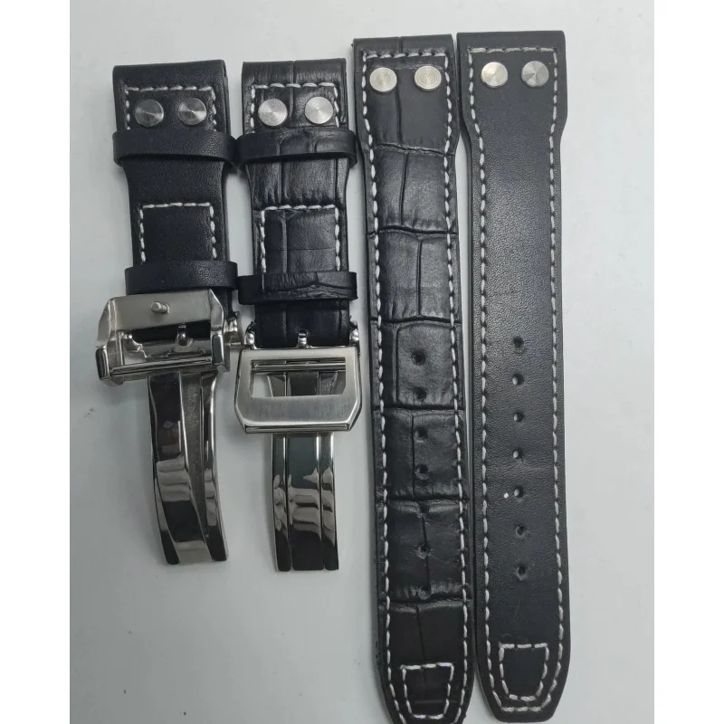 Кожаный ремешок для часов с заклепками 20 мм, 21 мм, 22 мм, подходит для часов IWC TOP GUN Big Pilot Spitfire Hamilton, черный, коричневый ремешок для часов