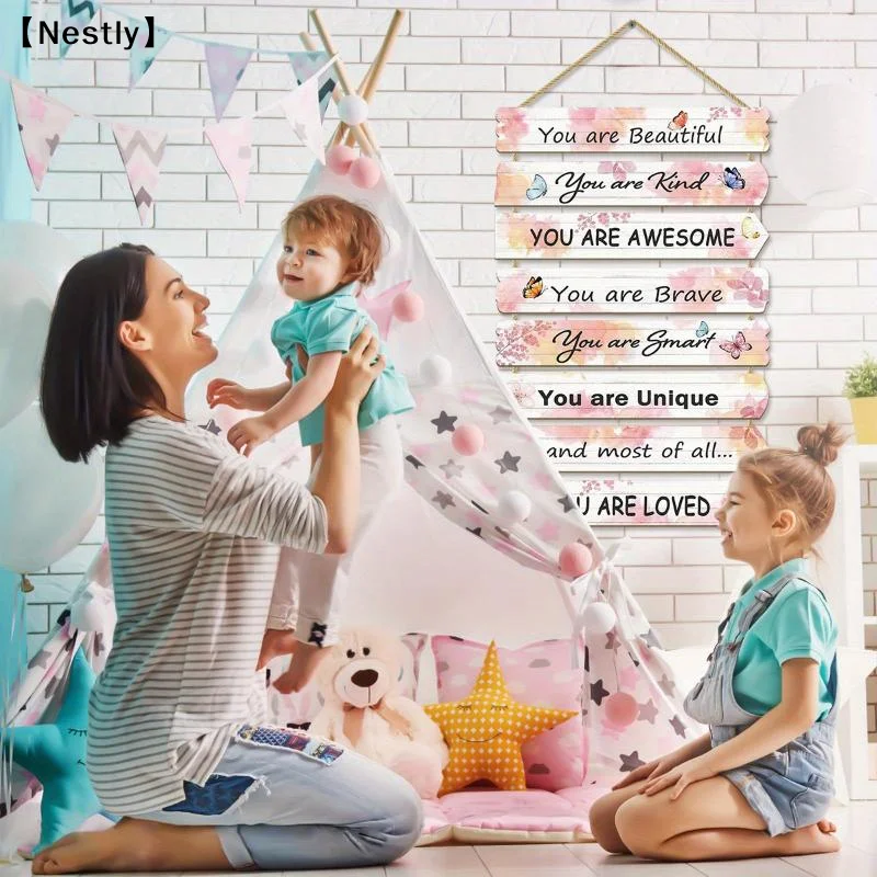 Putuo Decor 1pc Inspirational Quotes Wooden Hanging Sign You Are Beautiful You Are Kind Gift〔Nest〕