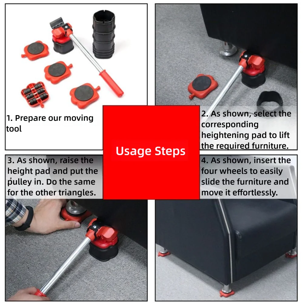 13pcs Professional Furniture Moving Roller Set with Wheel Bar Adjustable Height Removal Lifting Tool Set