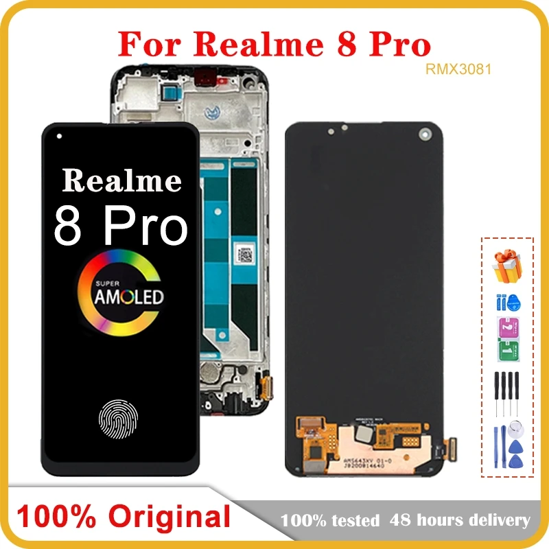 

6,4-дюймовый AMOLED для мобильного телефона Realme 8 Pro, ЖК-экран в сборе, сенсорный экран, замена ЖК-панели