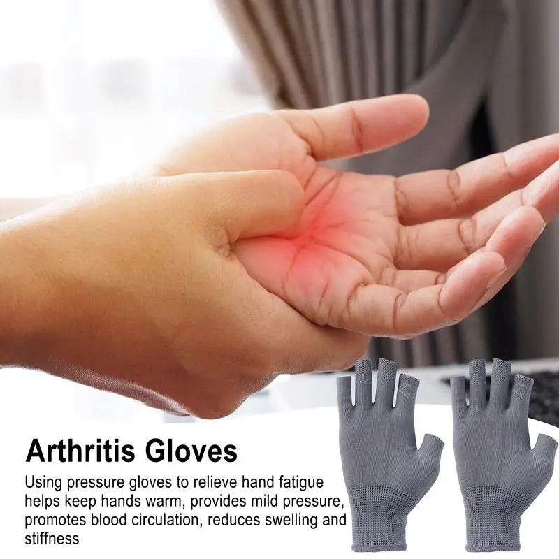 Compression Gloves For Carpal Tunnel Open-Finger Anti-Slip Fingerless Gloves Compression Support Wrap Gray Palm Grips Ultra Soft