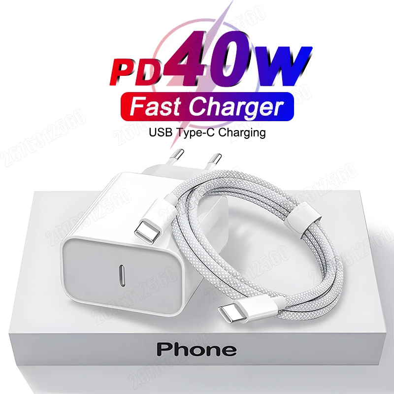 Cargador rápido Original de 40W para iPhone 17 16 15 11 12 13 14 Pro Max Plus iPad Air carga rápida USB C tipo C Cable cargadores de teléfono