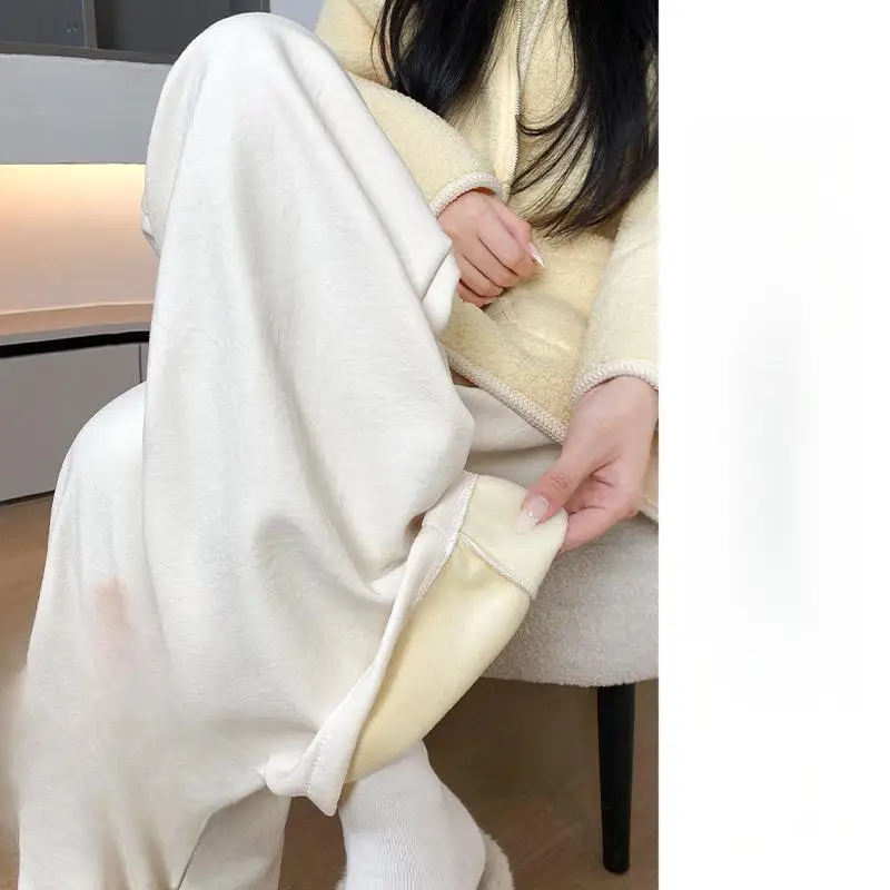 Costume pantalon à jambes larges pour femme, Double couche, Baggy, gothique, Punk, haute rue, thermique, doublure en peluche, polaire rembourrée, hiver