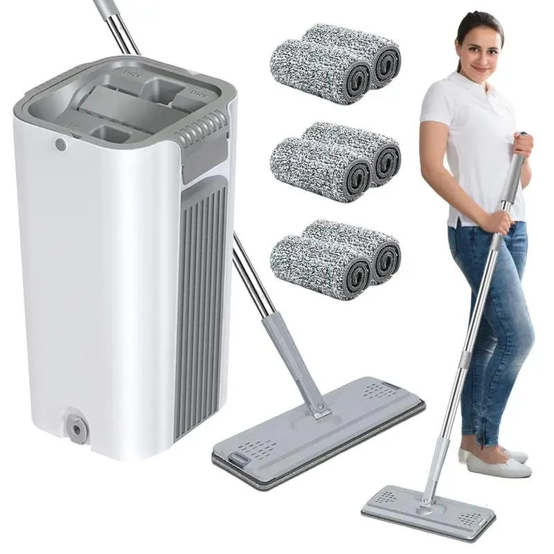 Flat Mop Bucket Flat Floor Pad Floor Cleaning System Microfiber Mop Pads For Floor Cleaning Household Cleaning Accessories