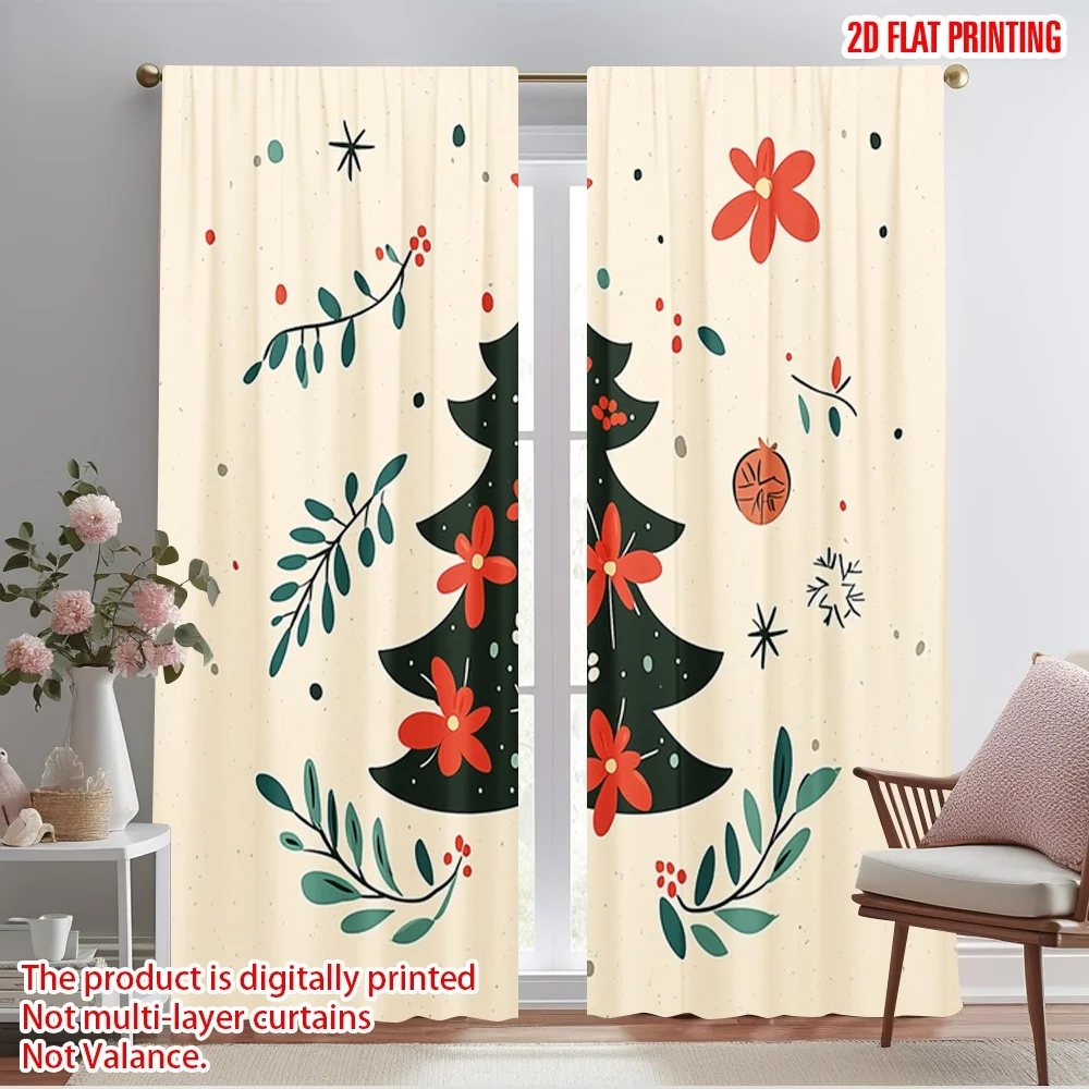 2pcs,2D plane printing Popular Curtains Christmas Tree Stars Festive Holidays (2) Polyester Fabric (without rod) Festive Perfect