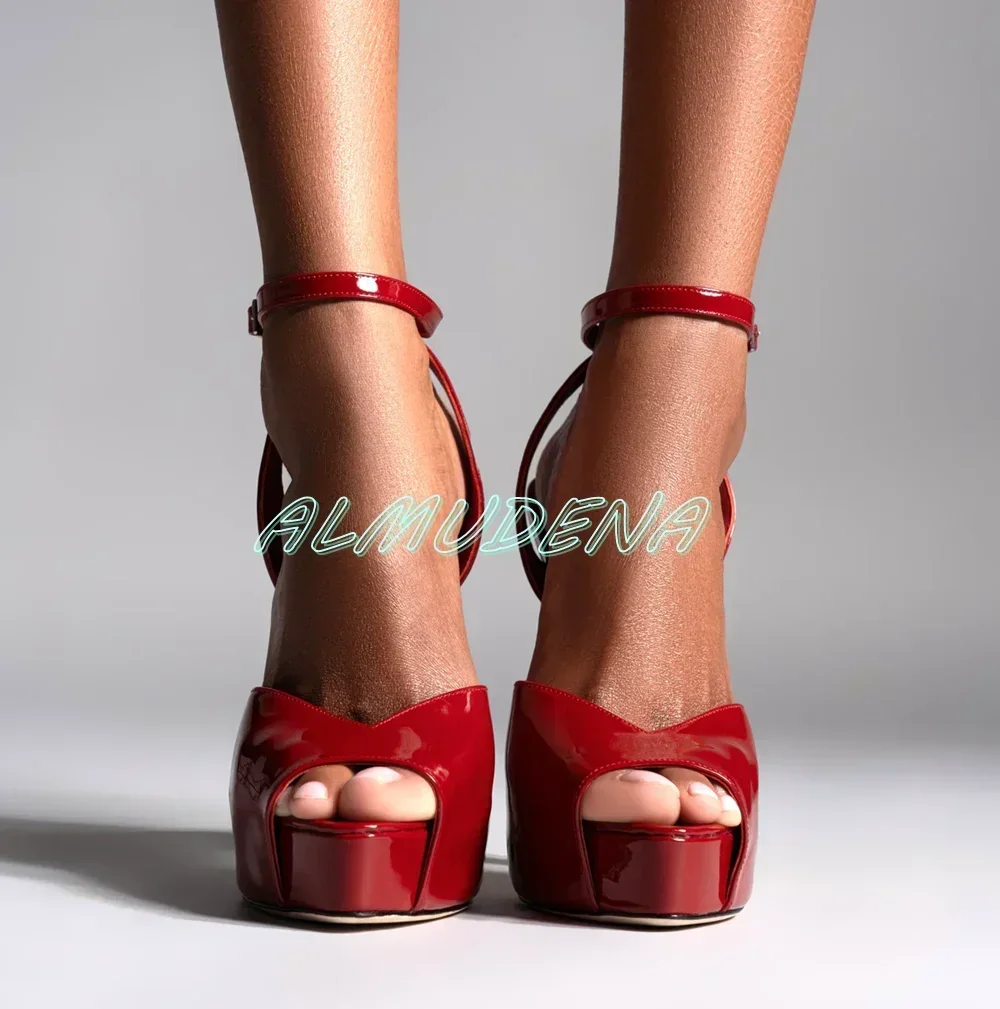 

Sweet Heart Peep Toe Shape Sandals Thin High Heels Adjustable Ankle Strap Buckle Solid Platform Women Stilettos Luxury 2025 New