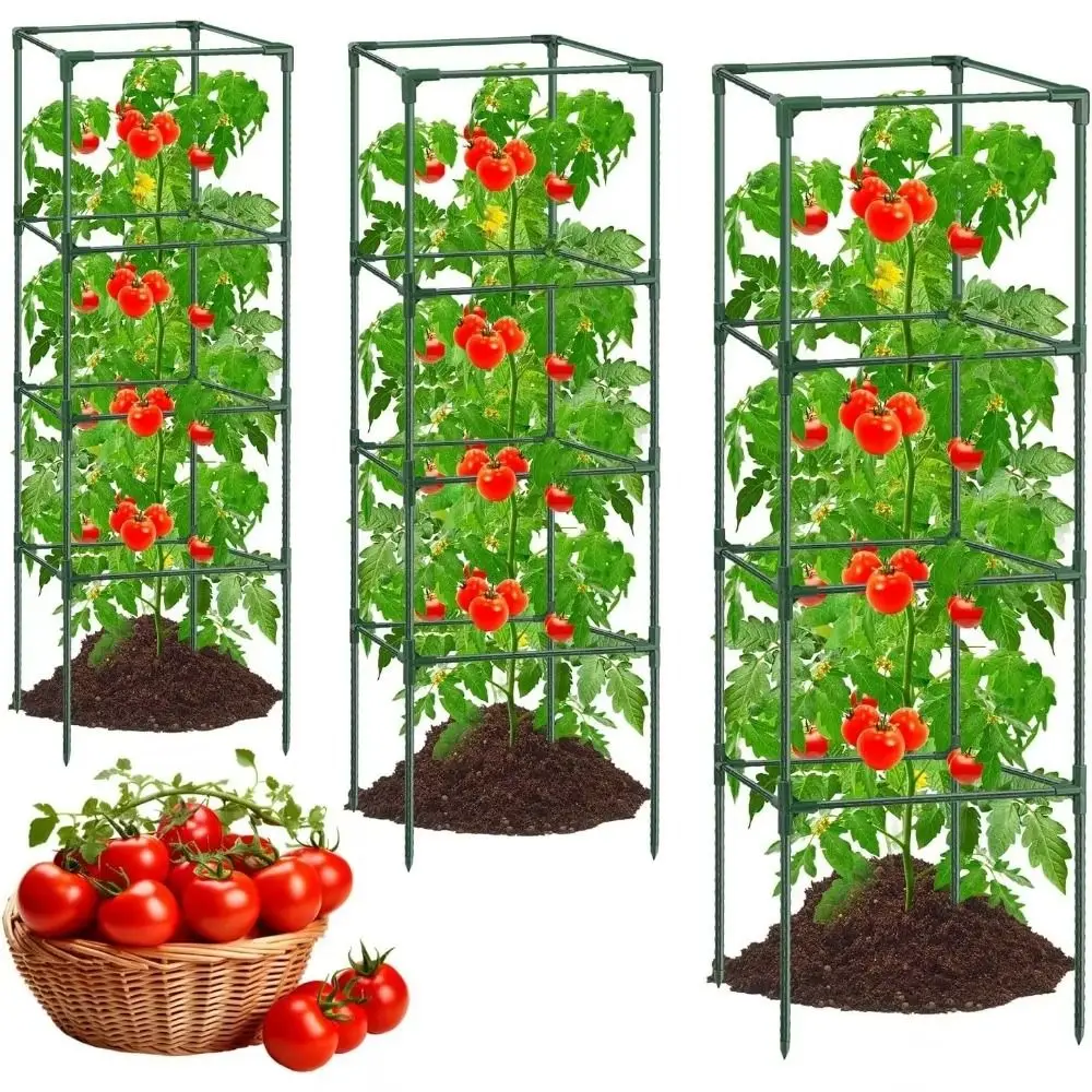 Durable Plant Climbing Trellis Easy Assembly Heavy-Duty Steel Tomato Cages Square Design Stackable Stakes Plant Support