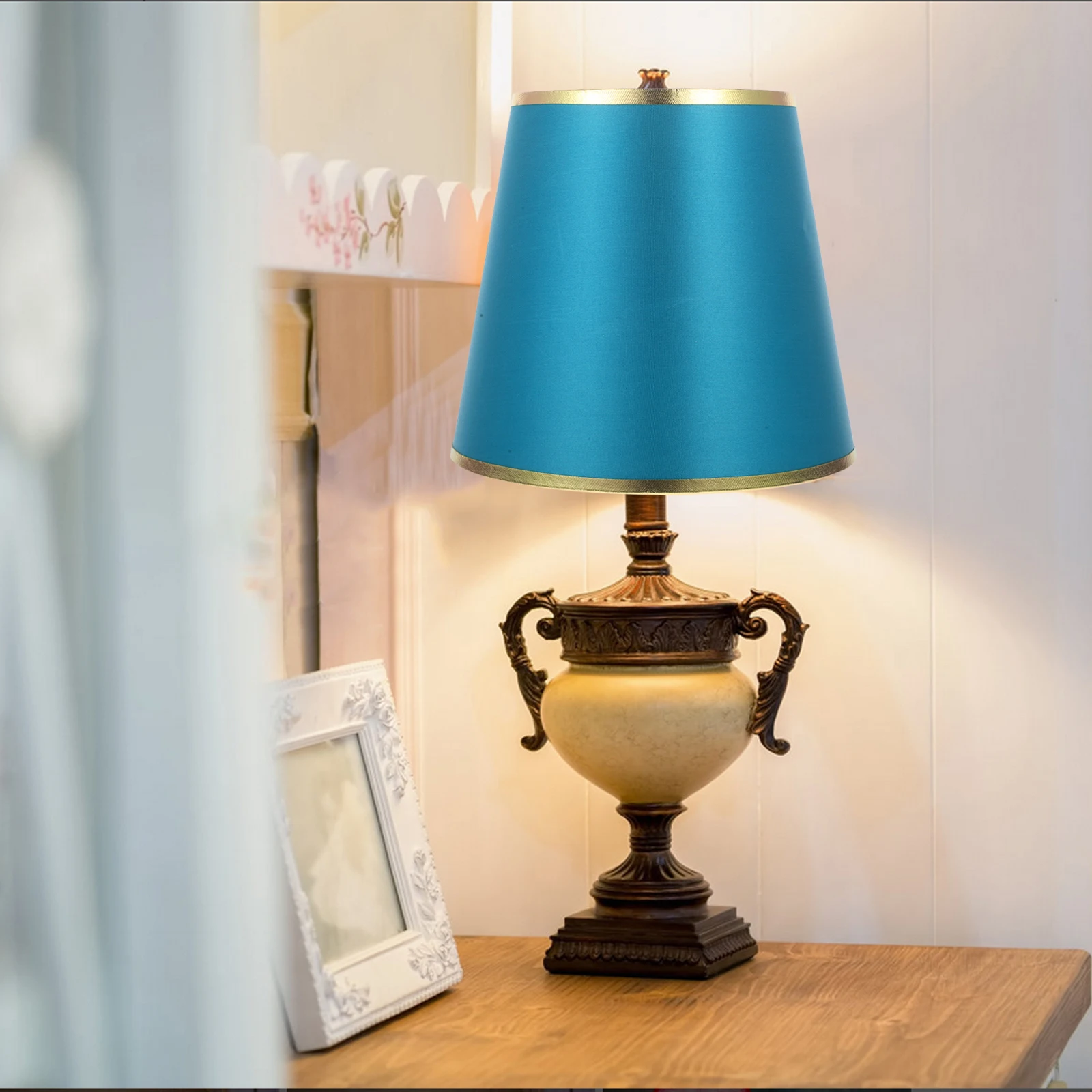 

Round Lamp Shade Replacement Fabric Small Bedside Table Lampshade Burlap Cylindrical Decorative Household Light Cover For