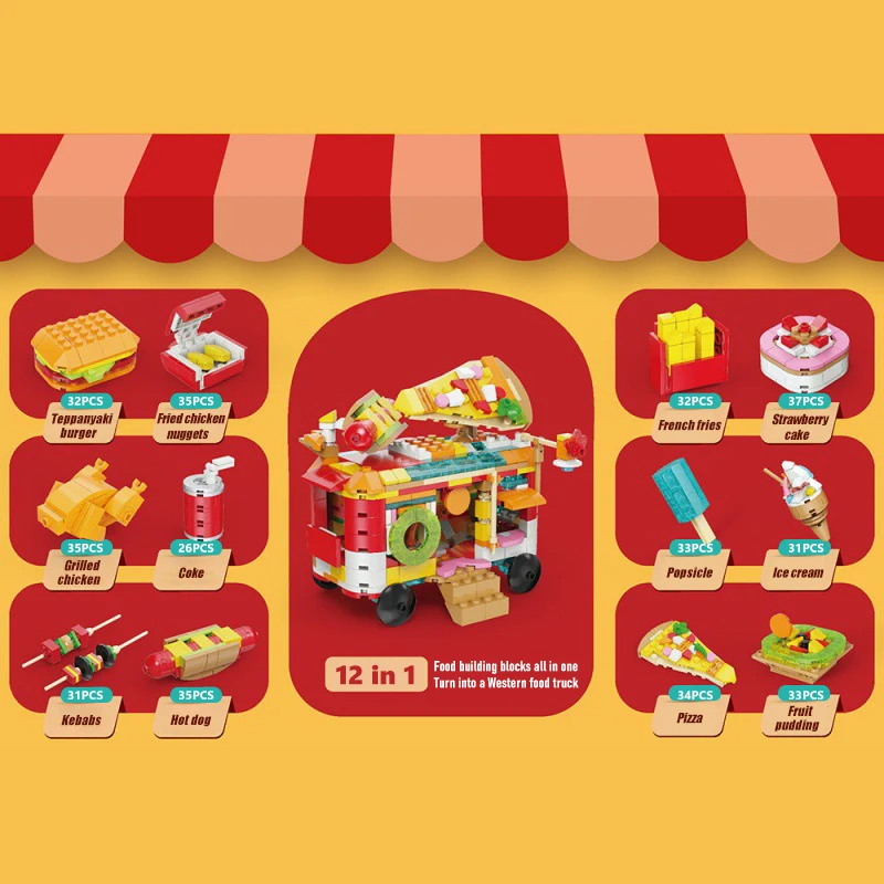 12PCS Mystery Box Building Blocks scatole cieche da cucina in stile occidentale Fast Food ornamenti assemblati giocattoli educativi per regalo per bambini