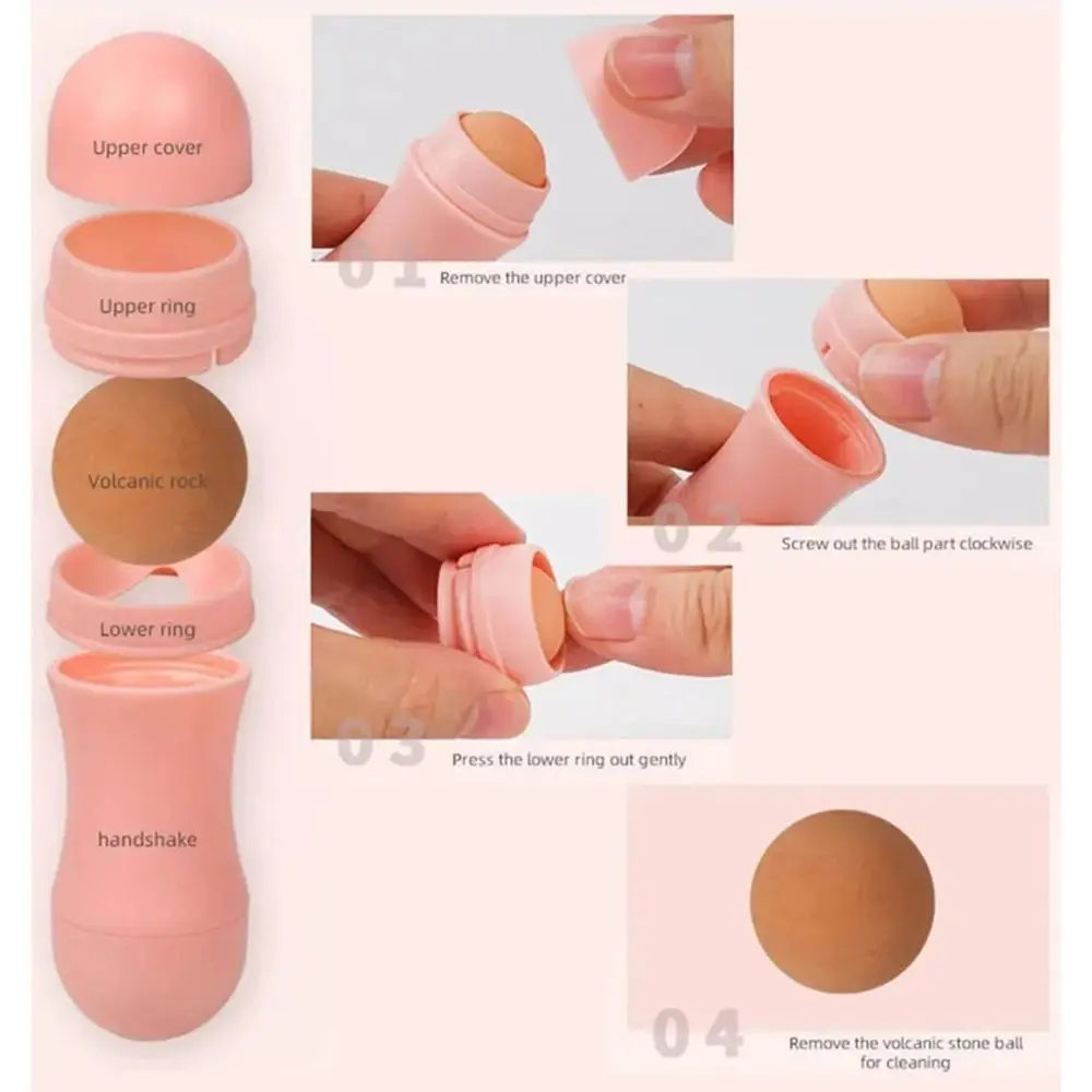 2 Balls Face Oil Absorbing Roller Volcanic Stone Skin Care Tool Facial Oil Removing Stick Skin Makeup Tool Washable