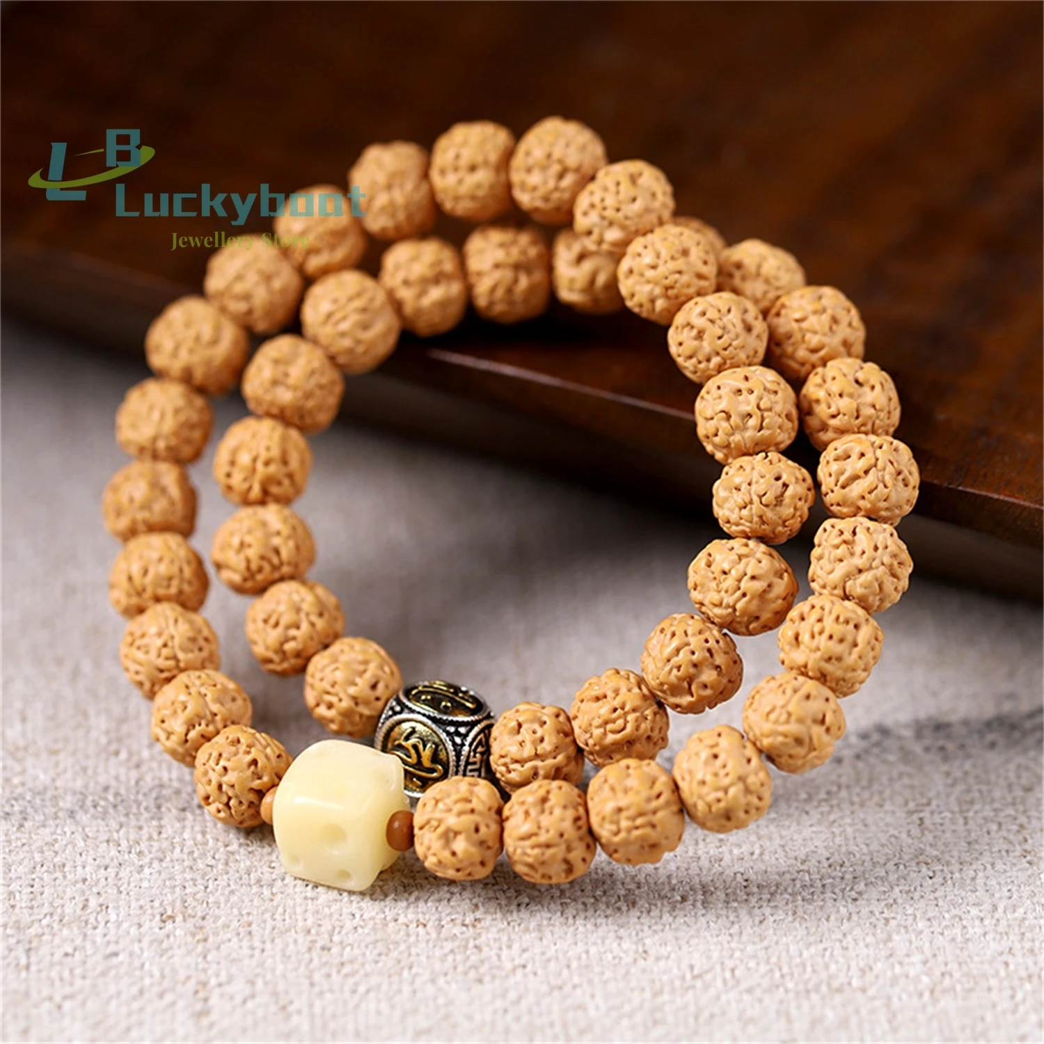 Natural Little Vajra Bodhisattva's Primordial Buddha Double Circle Bracelet Versatile Cheese Block Bracelet for Men and Women