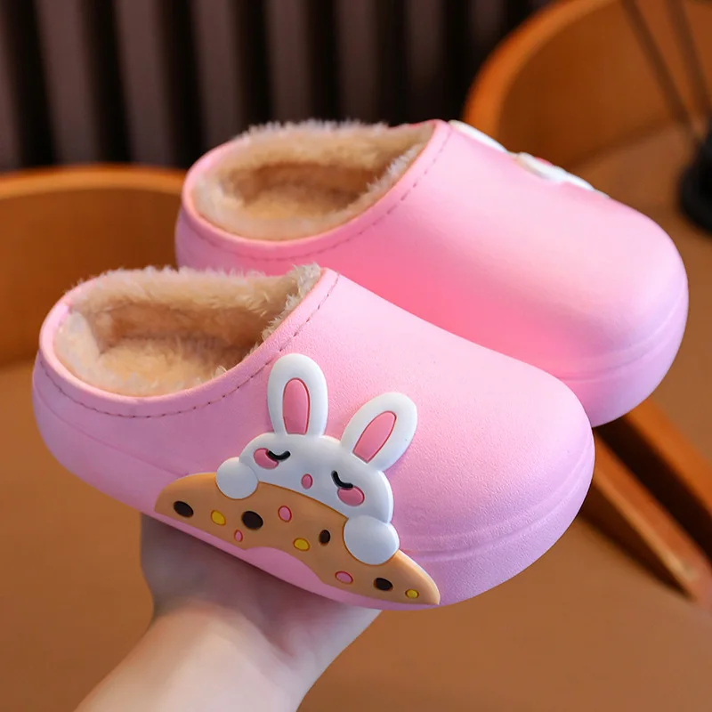 Winter Kids Shoes Cartoon Cute Slippers Warm Waterproof Non-slip Girl Home Indoors Slippers Boy Parent-Child Warm Cotton Shoes