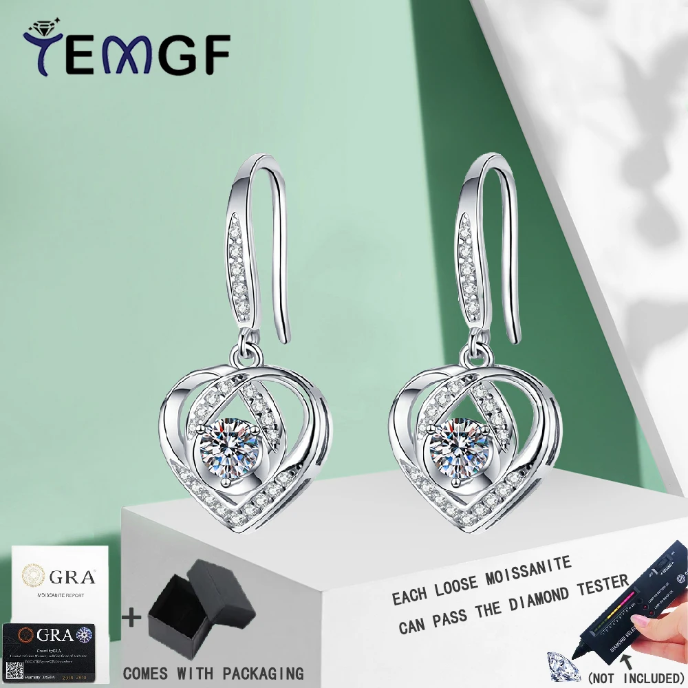 

TEMGF 925 Sterling Silver Love Studs 4mm Moissanite/Zircon Drop Earrings for Women Girl Romantic Sparkle Fine Jewelry 0.6CT/Pair