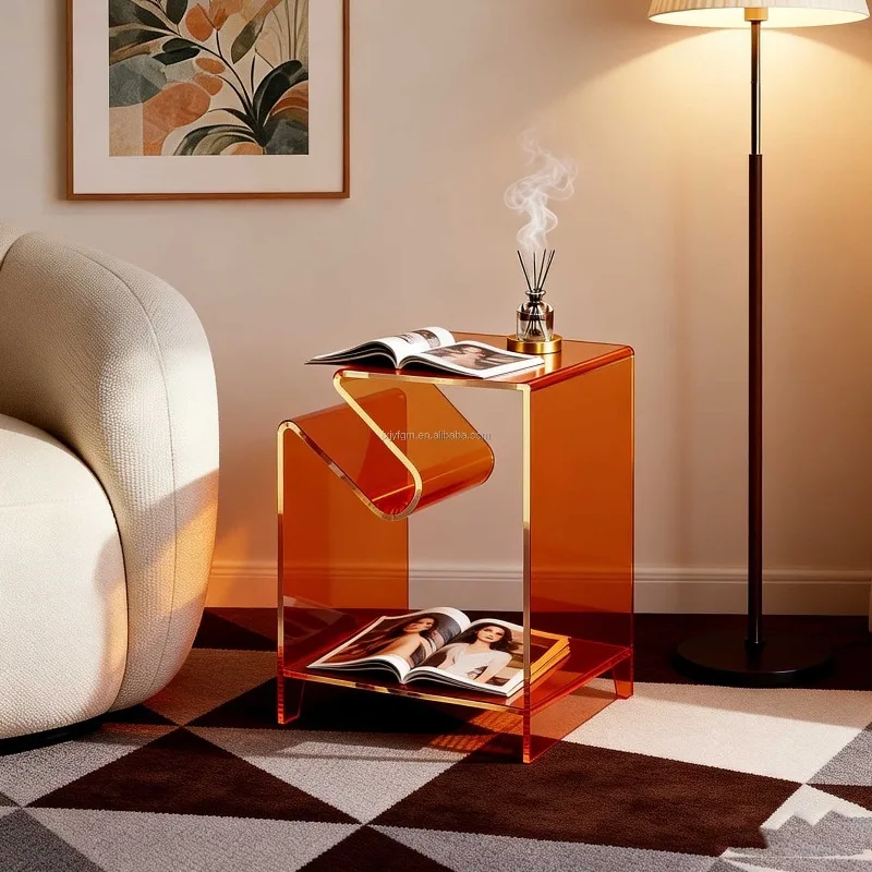 Modern Hotel Acrylic Warm Tones Decor Corner Table Office Building Reception Area Magazine Rack for Outdoor Side Table Furniture