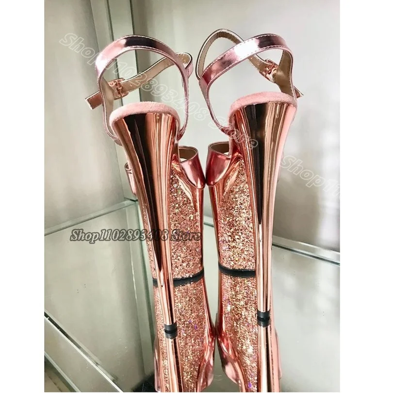 Glitter Ankle Buckle Stiletto Platform Sandals Stiletto 20CM Stylish Solid Women Pole Dance Sexy Sandals Zapatos Para Mujere