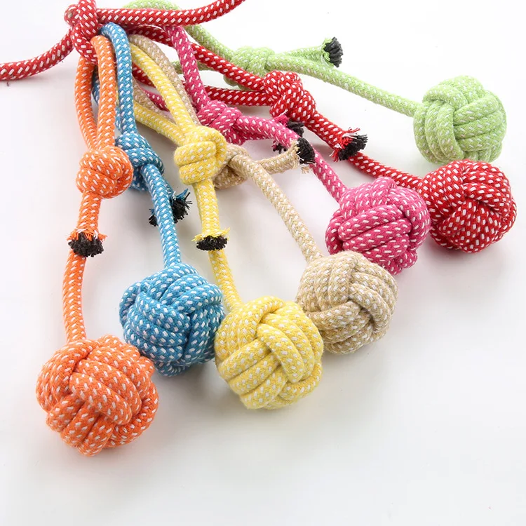 New Eco-friendly Durable Single Loop Hand-drawn Rope Braided Elastic Chew Toy Cotton Rope Pet Toy Ball for Large and Small Dogs