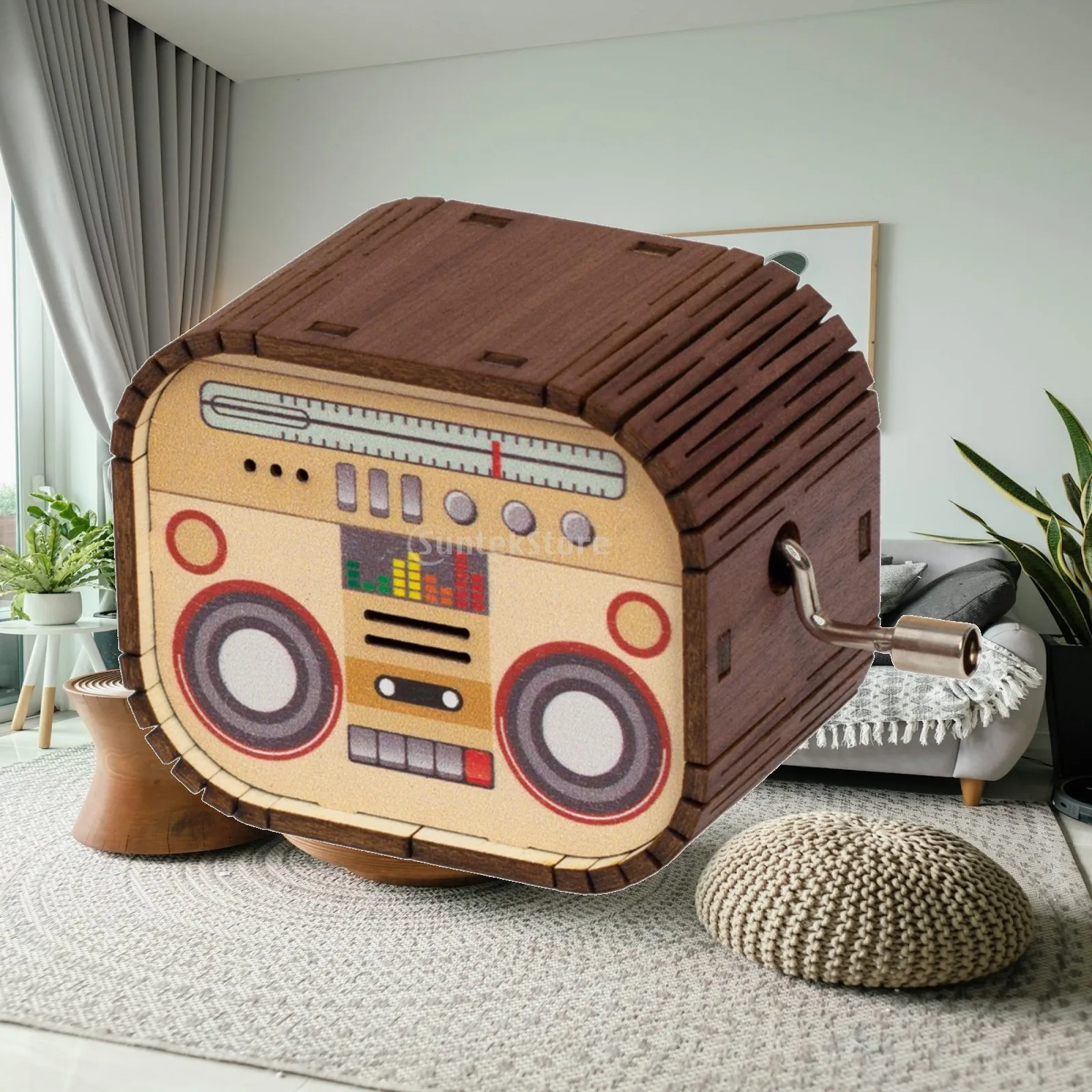 Creative Wooden Music Box Mechanical Hand Crank Musical Box Tabletop Ornament for Music Lovers Birthday or Christmas Gift