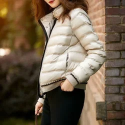 Duck Down Short Patchwork Women's Jacket Quilted Padded Black Thick Padding Cropped Female Coats in Promotion Winter Luxury Cold