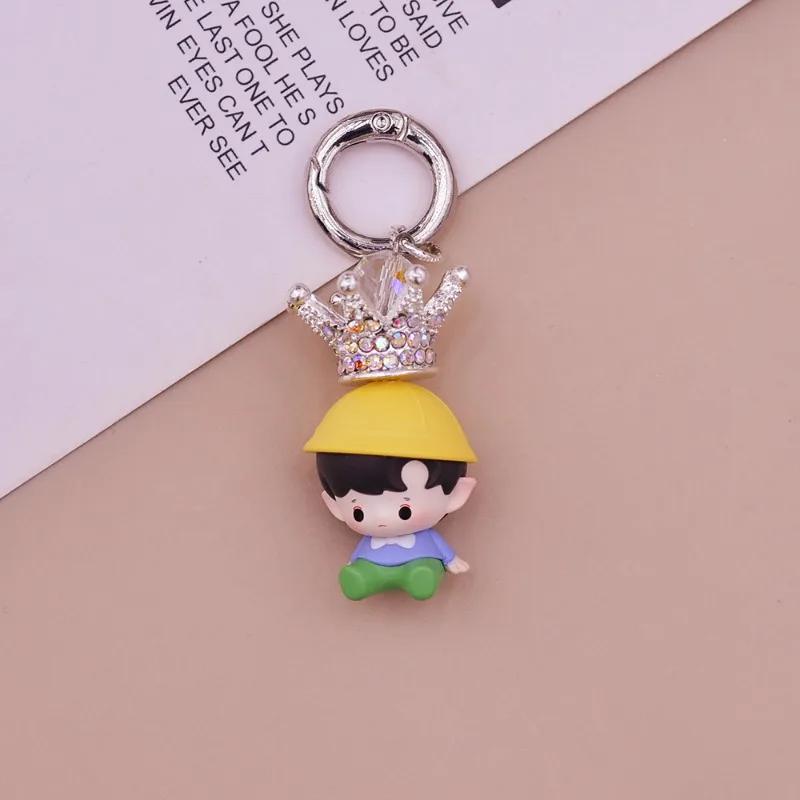 Bubble Cute Lying Sitting Doll Phone Charm High-end Luxury Keychain Pendant DIY Handmade Crown Phone Case Decoration Accessories