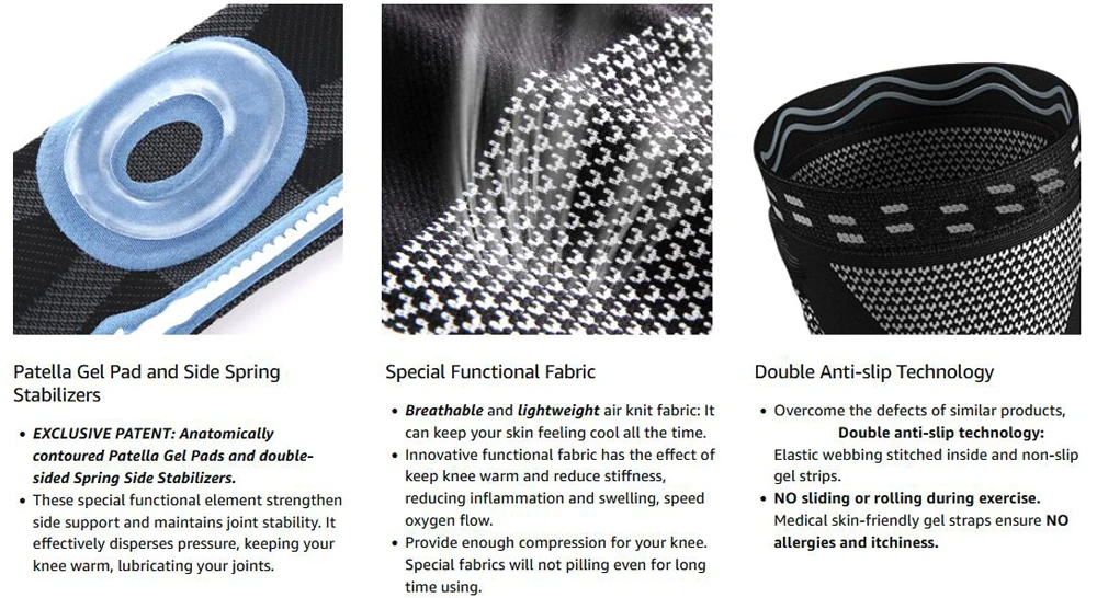 1PCS Sport Kompression Knie Unterstützung Klammer Patella Protector Gestrickte Silikon Frühling Bein Pad Radfahren Laufen Basketball Fußball – Detail 2