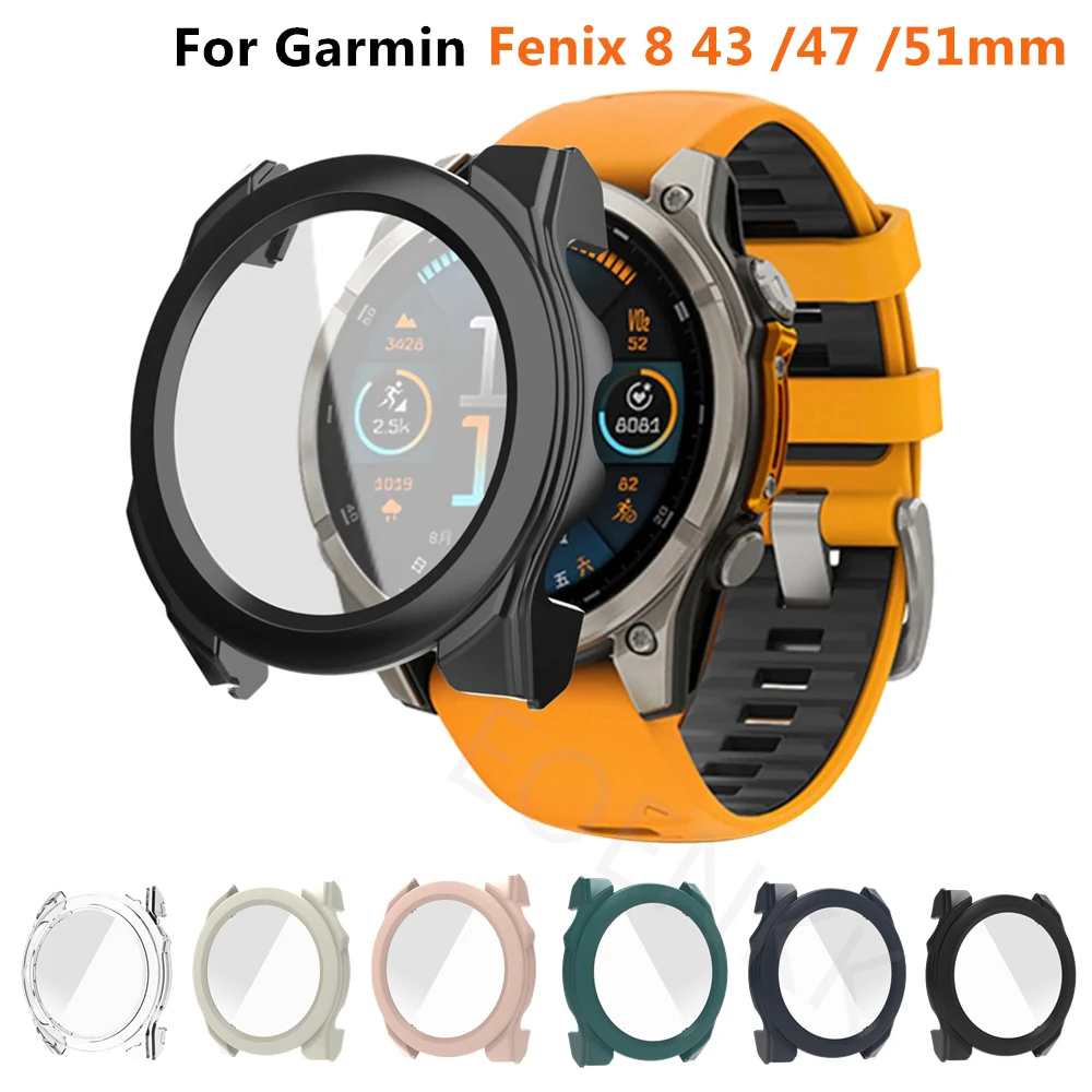 Temperli Cam + Kılıf Garmin Fenix 8 43mm/47mm/51mm Sert PC All-around Tampon Ekran Koruyucu fenix 8 Koruyucu Kapak