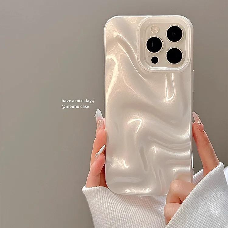 Premium Feeling iPhone11pro Pearl White iPhone13 Stereoscopic Water Ripple iPhone15promax Case iPhone14 Anti-Shock iPhone12