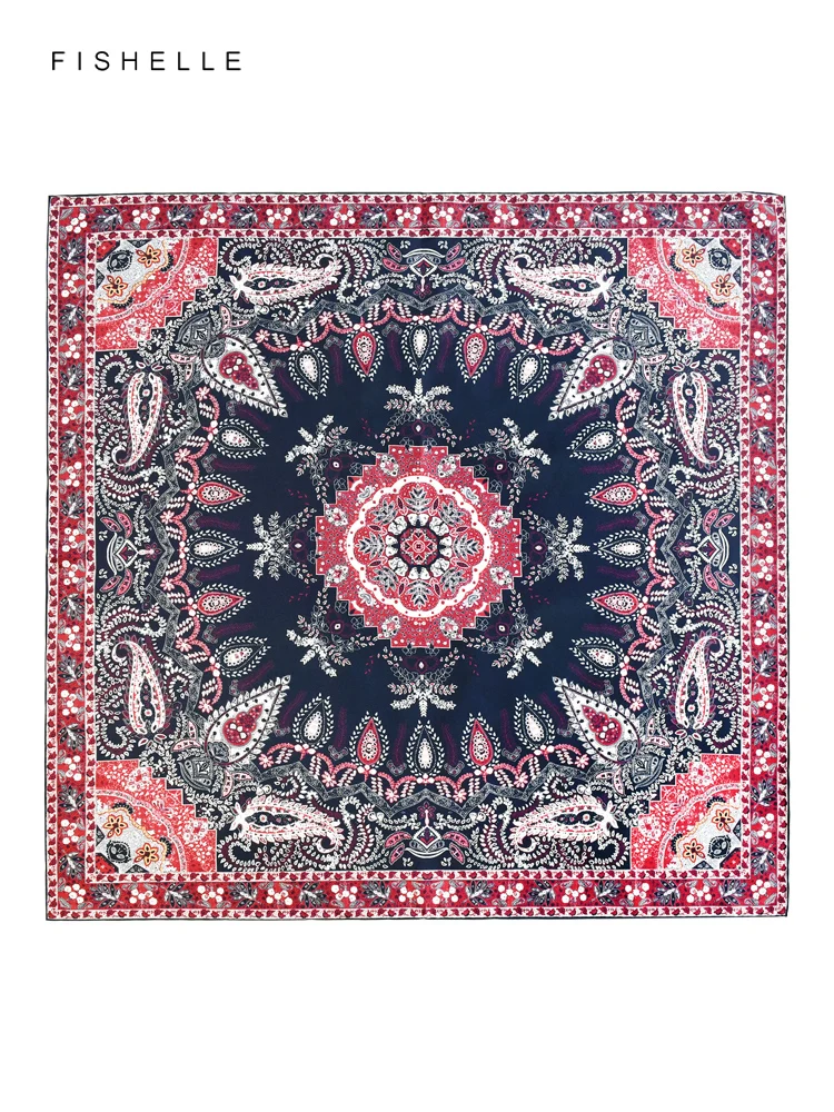 レッドペイズリー 100% 天然シルクスカーフ女性のツイルショールラップバンダナヒジャーブヘッドバンドスクエアハンカチ高級ギフト 90 センチメートル