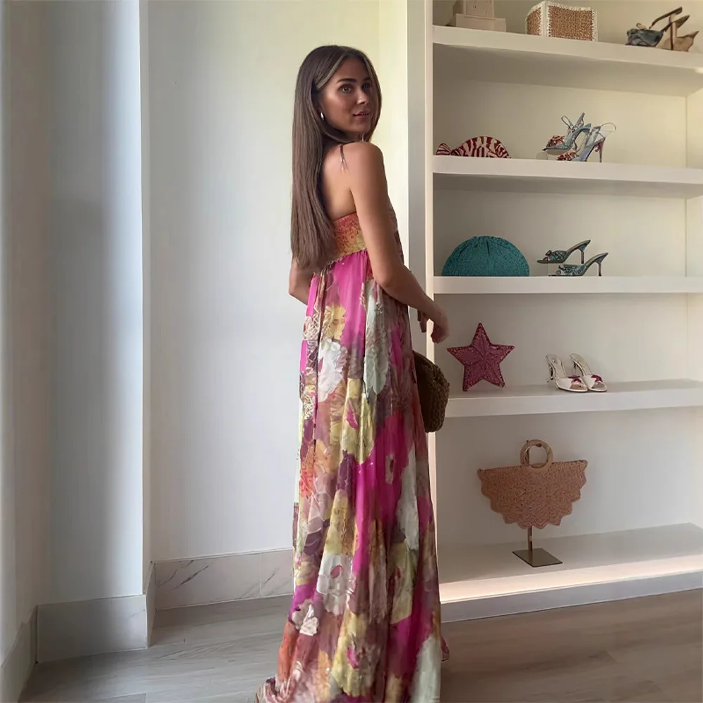 Faionable Printed Maxi Dr Ele Summer New Arrival Women's Clothing Strapl Gown Long Sve Zipper Closure Casual Wear